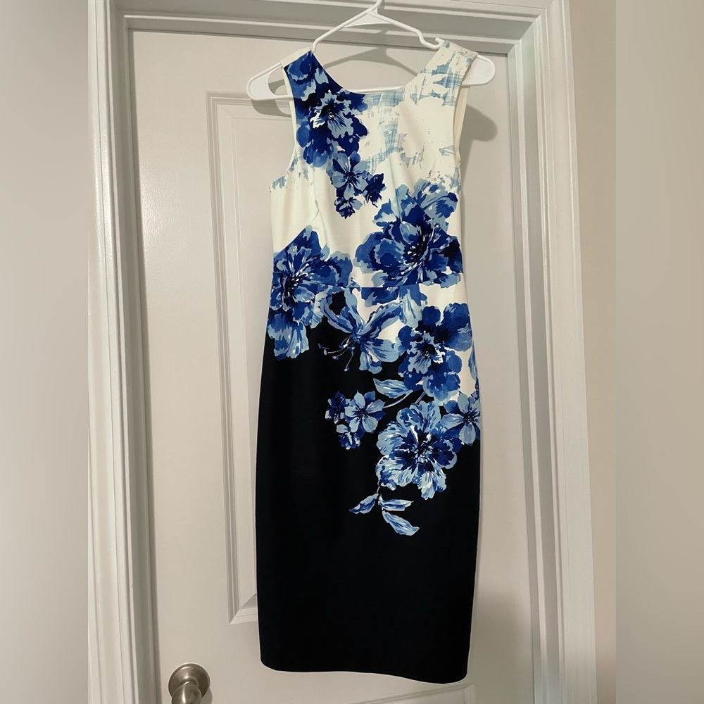Anthropologie Maeve Sleeveless Navy & White Shift Dress with Cutout Back